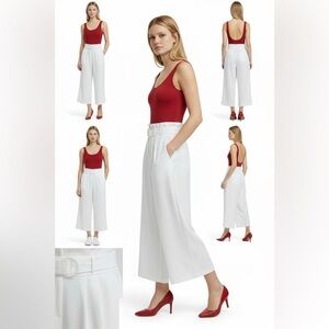 VENUS White High Waist Belted Wide Leg Pants Size 8 Paperbag Waist